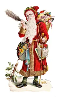 Father Christmas with presents on a Victorian scrap