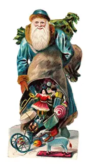 Father Christmas with presents on a Victorian scrap