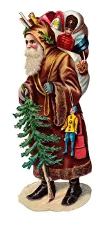 Father Christmas with presents on a Victorian scrap
