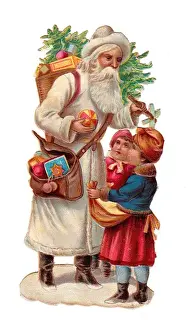 Father Christmas with presents on a Victorian scrap