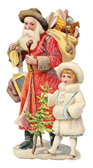 Father Christmas with presents on a Victorian scrap