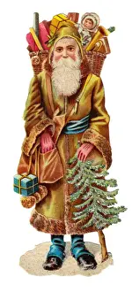 Father Christmas with presents on a Victorian scrap