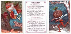 Father Christmas and pudding on a Christmas card
