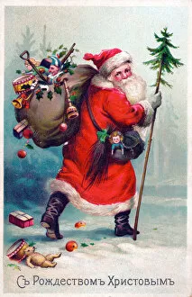 Dropping Gallery: Father Christmas with sack on a Russian postcard