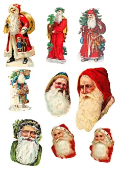 Claus Prints: Father Christmas on nine Victorian scraps