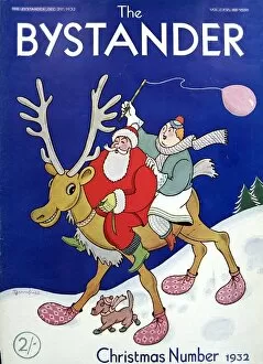 The Bystander Gallery: Father & Mother Christmas riding a reindeer