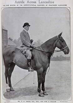 Conservative Collection: FE Smith KC, MP on horse, in riding tweeds, bowler hat and boots, outdoor sporting photograph
