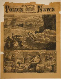 Tissandier Prints: Fearful balloon adventure - saved by a Grimsby fishing smack
