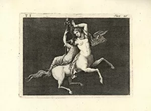 Antiquitiesofherculaneum Gallery: Female centaur and bacchant carrying a thyrsus or staff