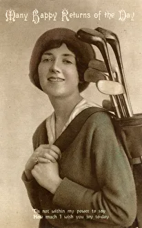 Images Dated 6th August 2018: Female Golfer on Birthday Greetings Postcard