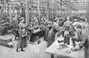 Recruitment Gallery: Female munitions workers. By Fortunio Matania