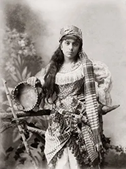 Tambourine Prints: Female musician with Tambourine, Egypt c. 1890 s