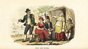 Rudolph Ackermann Prints: A female publican ejecting a drunk from a tavern in Georgian Eng