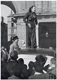 Supporter Collection: A female Republican supporter giving a speech on top of a car, Madrid, 1936