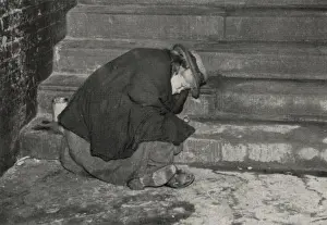 Vagrant Prints: Female tramp asleep on steps, London
