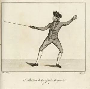 Treatise Gallery: Fencer in second position of garde de quarte