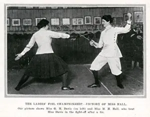 Fencing Prints: Fencing - the Ladies Foil Championship - Miss Hall wins