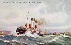 Choppy Prints: A ferry crossing the choppy waters of the River Mersey