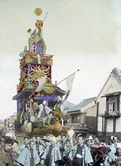 Festival car and procession, Japan, circa 1890. Date: circa 1890