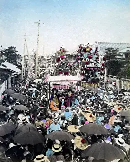 Festival procession, Japan, circa 1890. Date: circa 1890