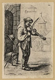 David Deuchar Prints: Fiddler playing on a street corner, 18th century