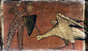 Panelled Gallery: Fight between a knight and a cray. Catalan school