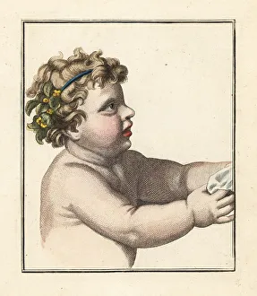 Kerchief Prints: Figure of a a young boy with flowers in his hair