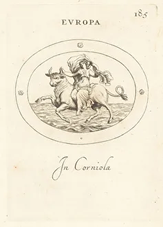 Carnelian Prints: Figure of Europa riding a bull over the sea