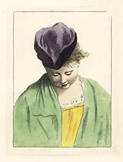Figure of a girl in velvet cap looking down