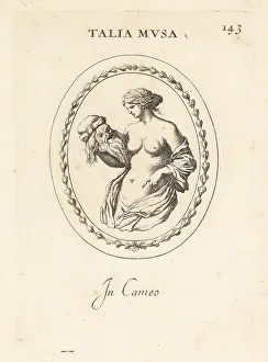 Muse Prints: Figure of Thalia, Greek muse of comedy, with a mask