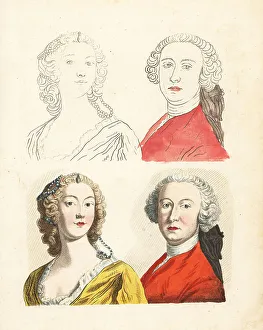 Figures from an 18th century colouring book