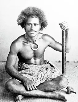 Fiji Prints: Fijian Warrior, Fiji, Victorian period