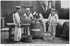 Images Dated 1st June 2021: Filling an electro-contact mine with gun-cotton in the Navy. Date: August 1914
