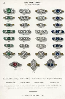 Fine gem rings in emerald, diamond, pearl and sapphire