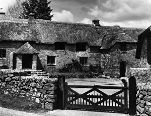 Farmhouse Prints: A fine stone-built and thatched farmhouse, at Ponsworthy, Dartmoor, Devonshire