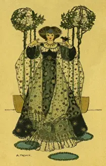 Finely Prints: Finely dressed lady with a bird