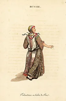 Heels Prints: Finnish woman in her summer festival dress, 18th century