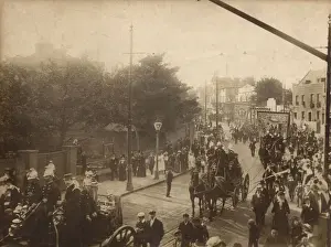 Fire Brigade crews in procession with banners