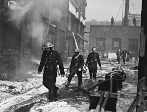 Fire Fighters Prints: Fire at St. Katherines Docks during the Blitz