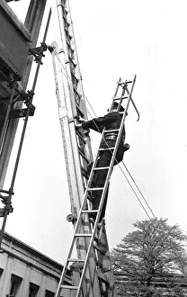 Fire station drill, hook ladder and 50 foot escape ladder