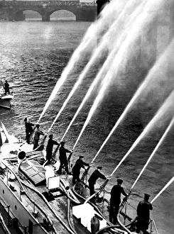 Jets Prints: Fireboat Massey Shaw with eight hoses pumping