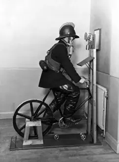 Firefighter undergoing ergometer test