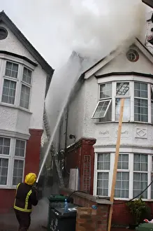 2005 Prints: Firefighters in action at house fire, Golders Green