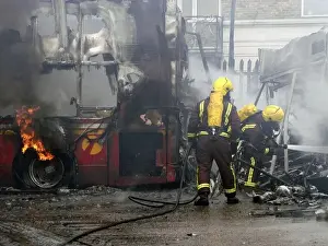 Firefighters attend fire at bus garage