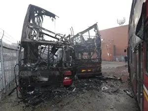 Firefighters attend fire at bus garage