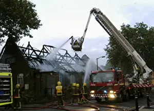 Vicarage Prints: Firefighters dealing with a fire at St Silas Vicarage, SE15