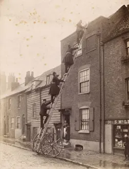 Heights Prints: Firefighters and policemen climbing a ladder