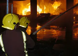 2005 Prints: Firefighters at scene of 15 pump fire in Uxbridge