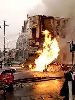 Firefighters at the scene of an explosion