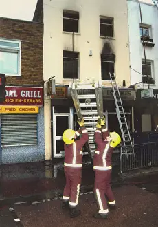 Reflective Prints: Firefighters at scene of fire, Stockwell Road, Brixton